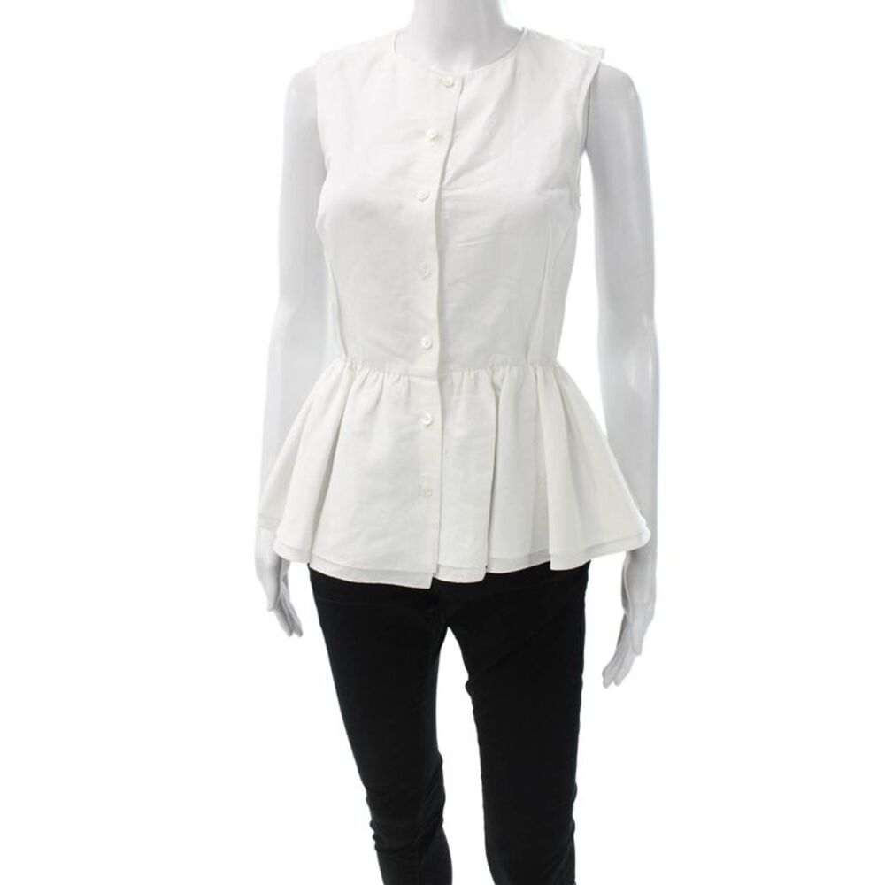 Brock Collection Womens Peplum Sleeveless White Cotton Blend Blouse Size 0